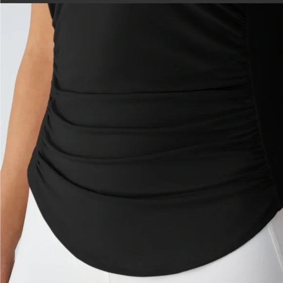 Halara U Neck Short Sleeve Backless Cut Out Ruched Curved Hem Yoga Sports Top - Picture 5 of 7